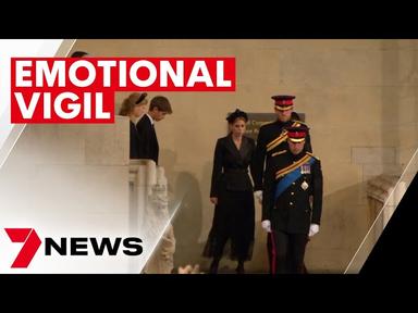 Princes William and Harry, in full military uniform, watch over the Queen's coffin | 7NEWS cover