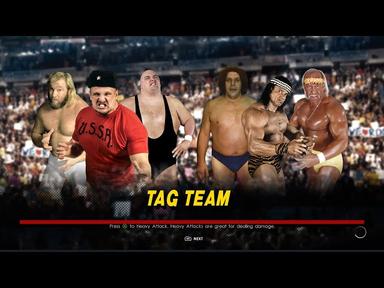WWE2K22  |  Tag Team | King Kong Bundy  Big John Studd  Nikolai vs Andre  Hulk Hogan  Jimmy Snuka  | cover